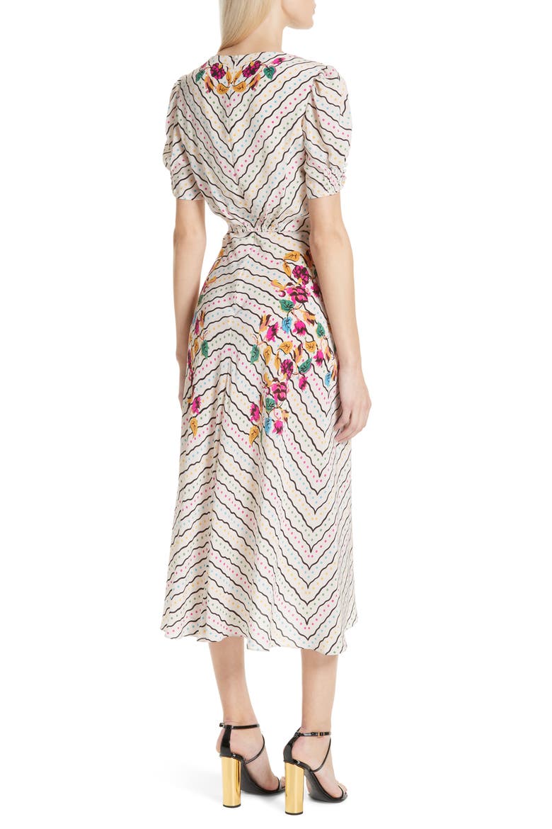 Lea Silk Midi Dress, Alternate, color, JAPONICA WIGGLE PLACEMENT