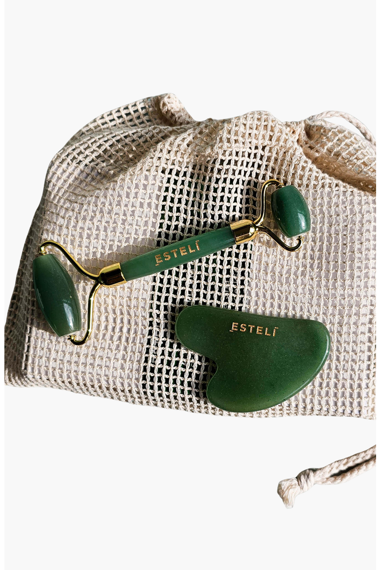 Aventurine Roller and Gua Sha Set, Alternate, color, Dark Green
