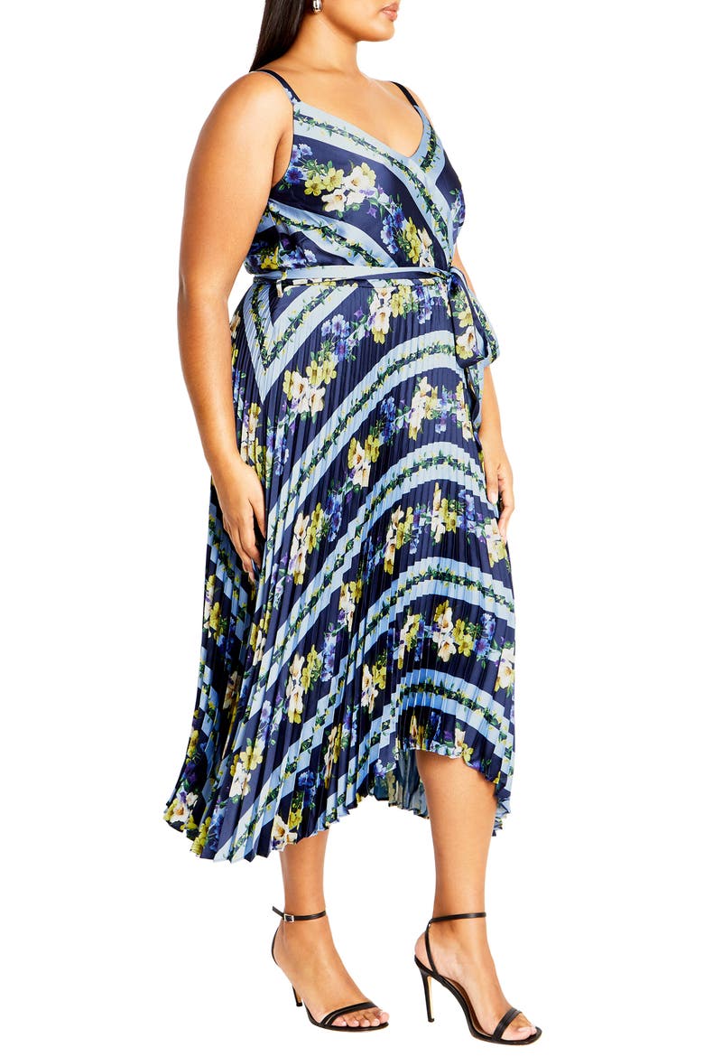 Amelia Floral Pleated Handkerchief Hem Dress, Alternate, color, NAVY GARDEN PARTY
