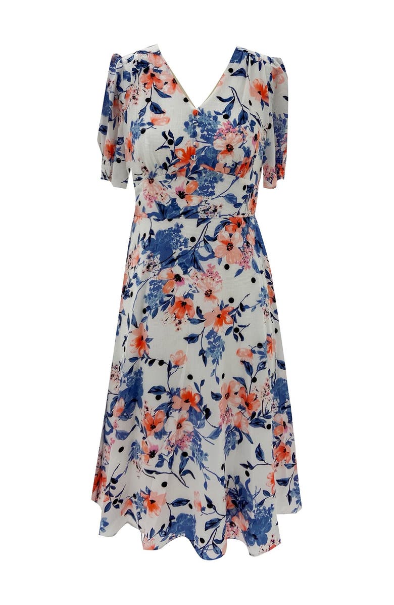 SANDRA DARREN Short Sleeve Bubble Crepe Floral Midi Dress, Main, color,
