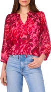 Vince Camuto Floral Print Tie Neck Top