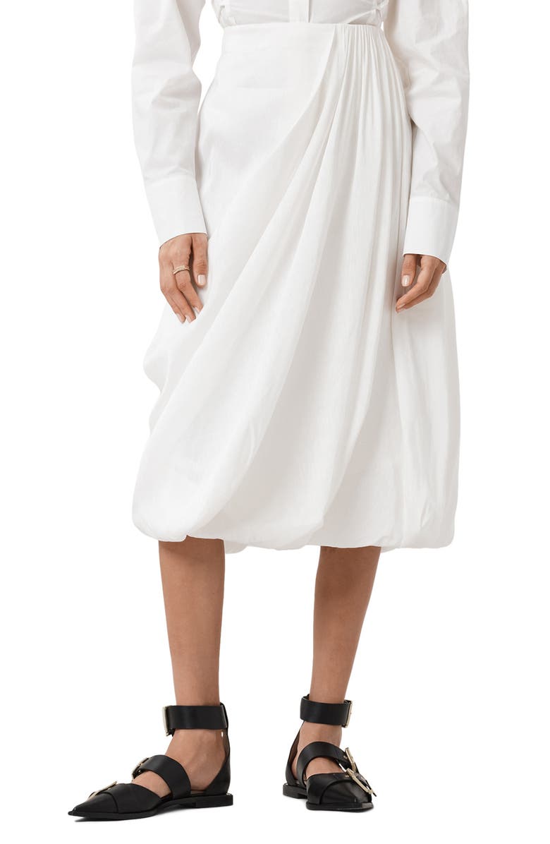 AllSaints Nia Pleated Bubble Hem Midi Skirt, Alternate, color, Antique White