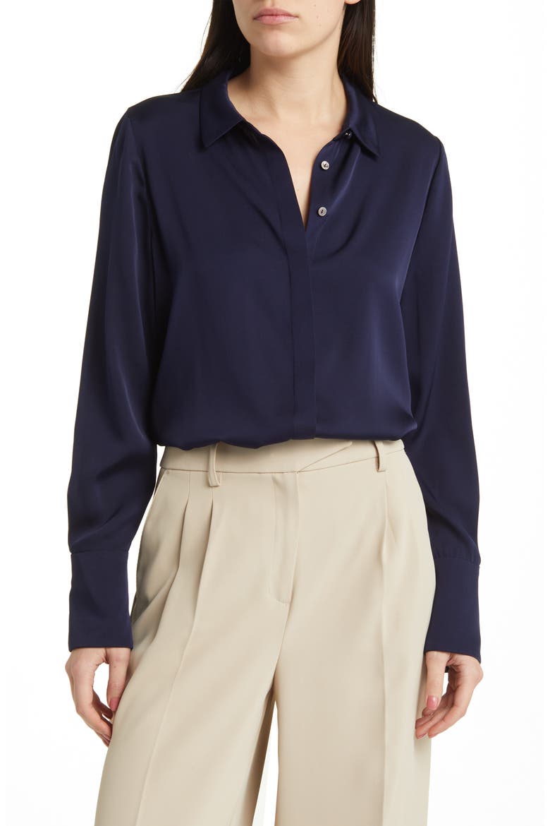 Larissa Stretch Silk Blouse, Main, color, MIDNIGHT BLUE