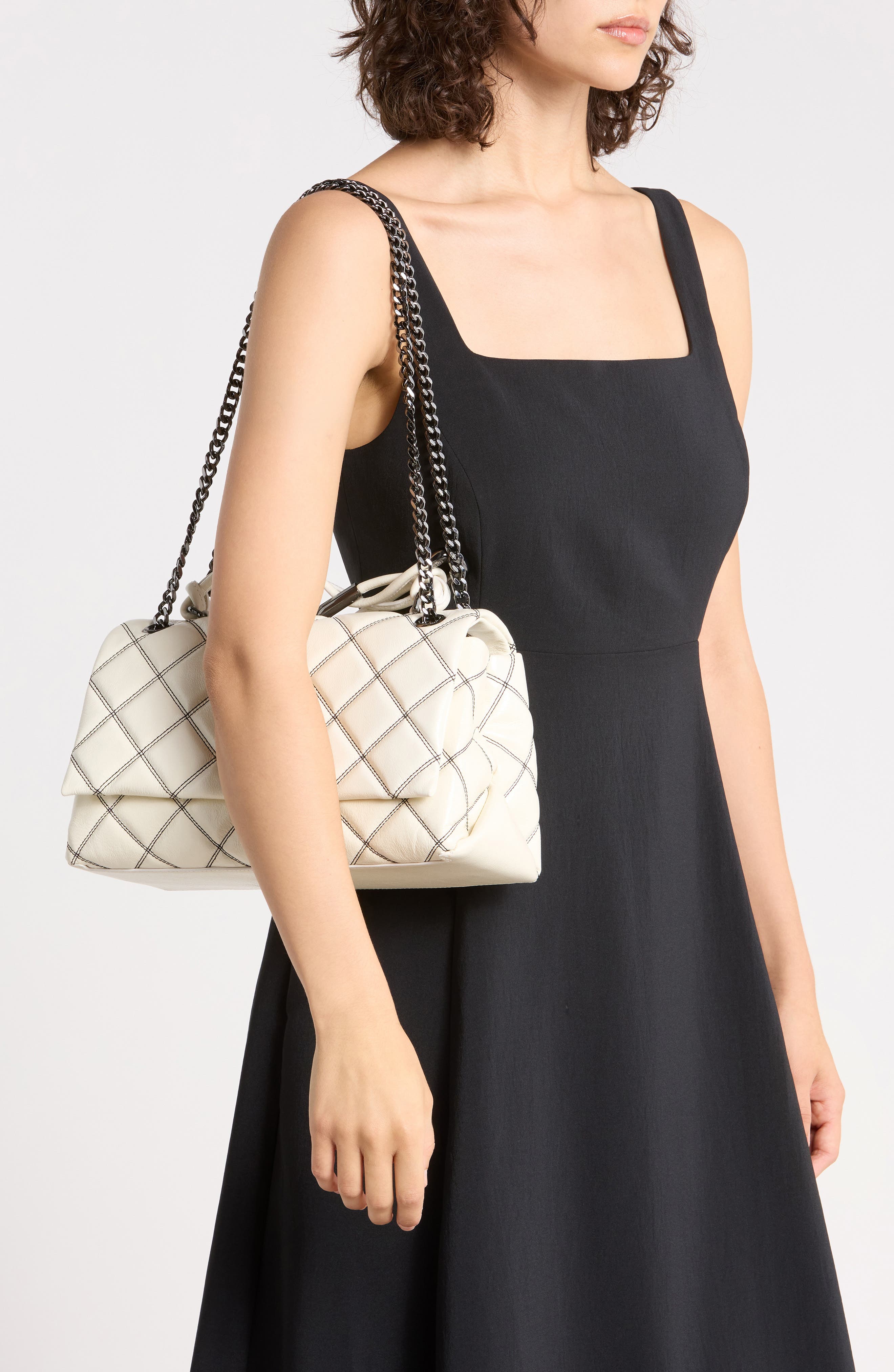 Diamond Quilt Dual Chain Shoulder Bag, Alternate, color, WHITE/BLACK