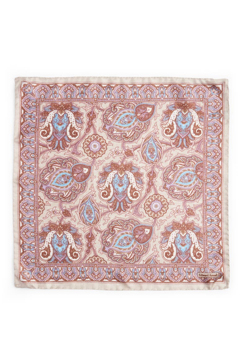 Persian Print Silk Pocket Square, Alternate, color, BEIGE
