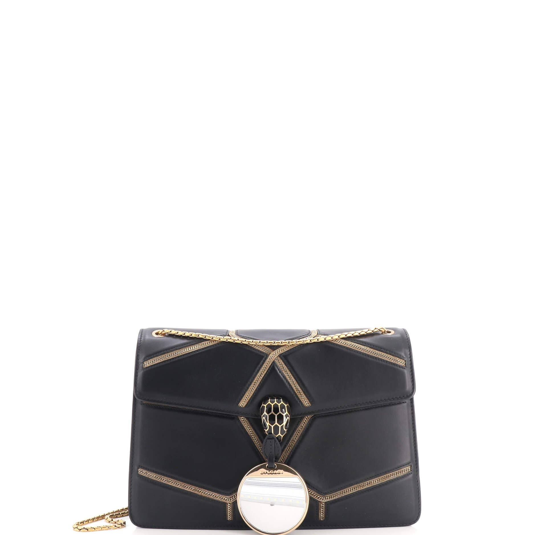 Glam Rebel Serpenti Forever Shoulder Bag Chain Embellished Quilted Leather Medium, Alternate, color, Black