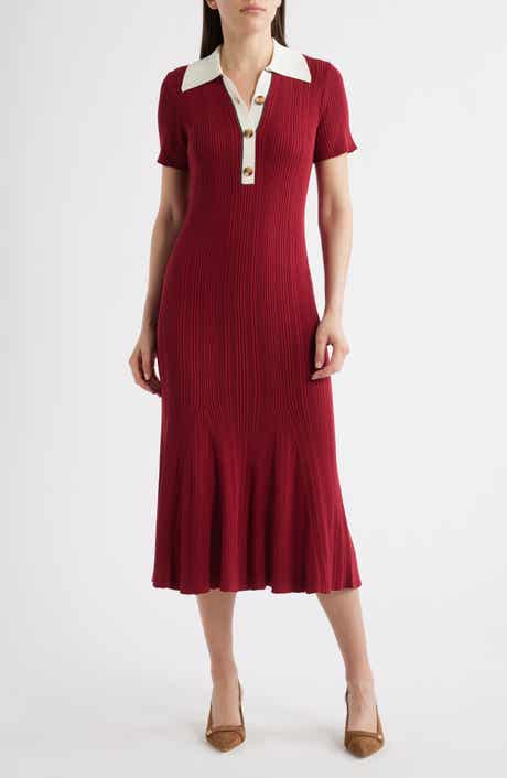 Short Sleeve Rib Polo Sweater Dress