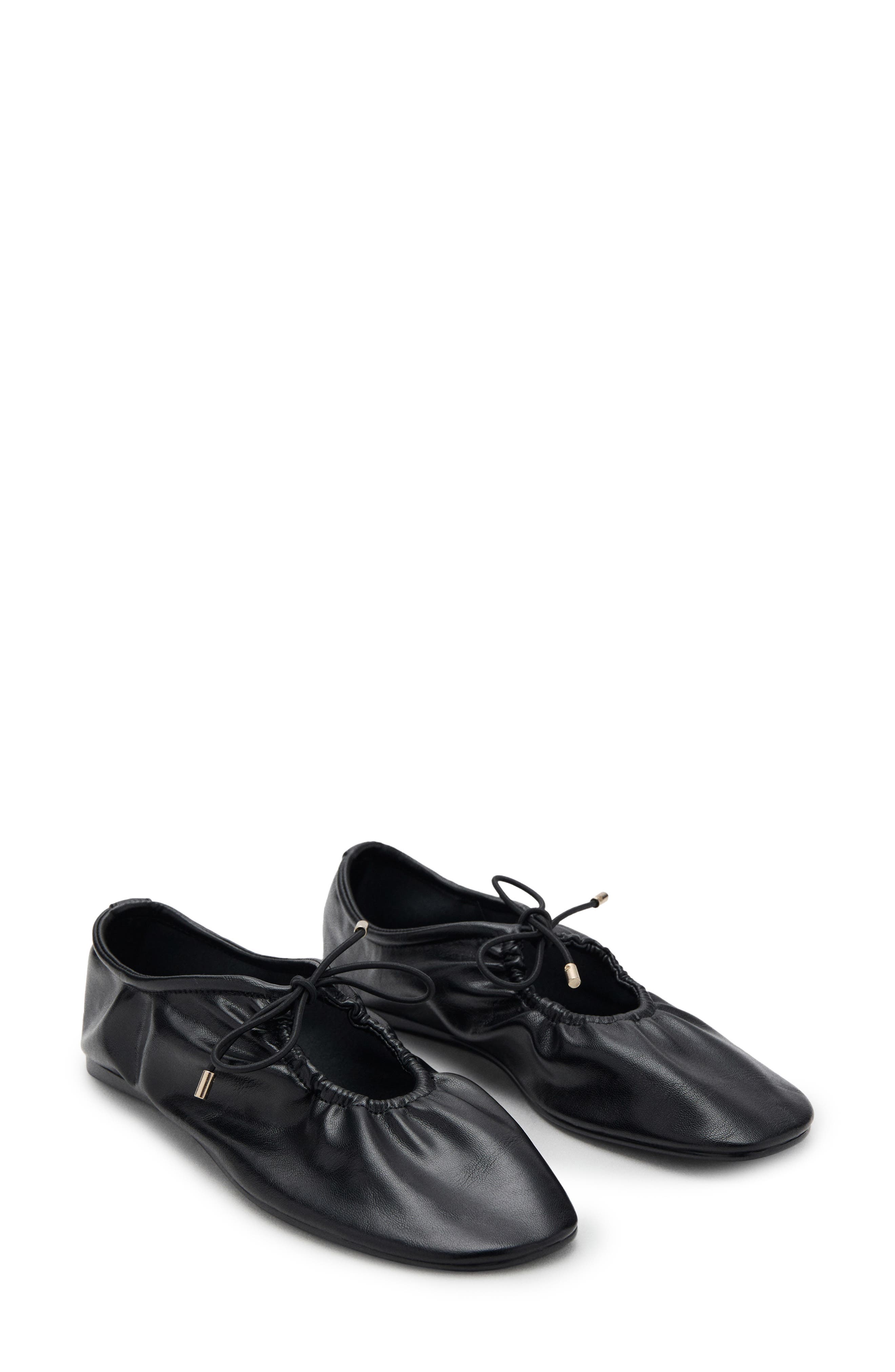 MANGO Ruched Ballet Flat, Main, color, Black