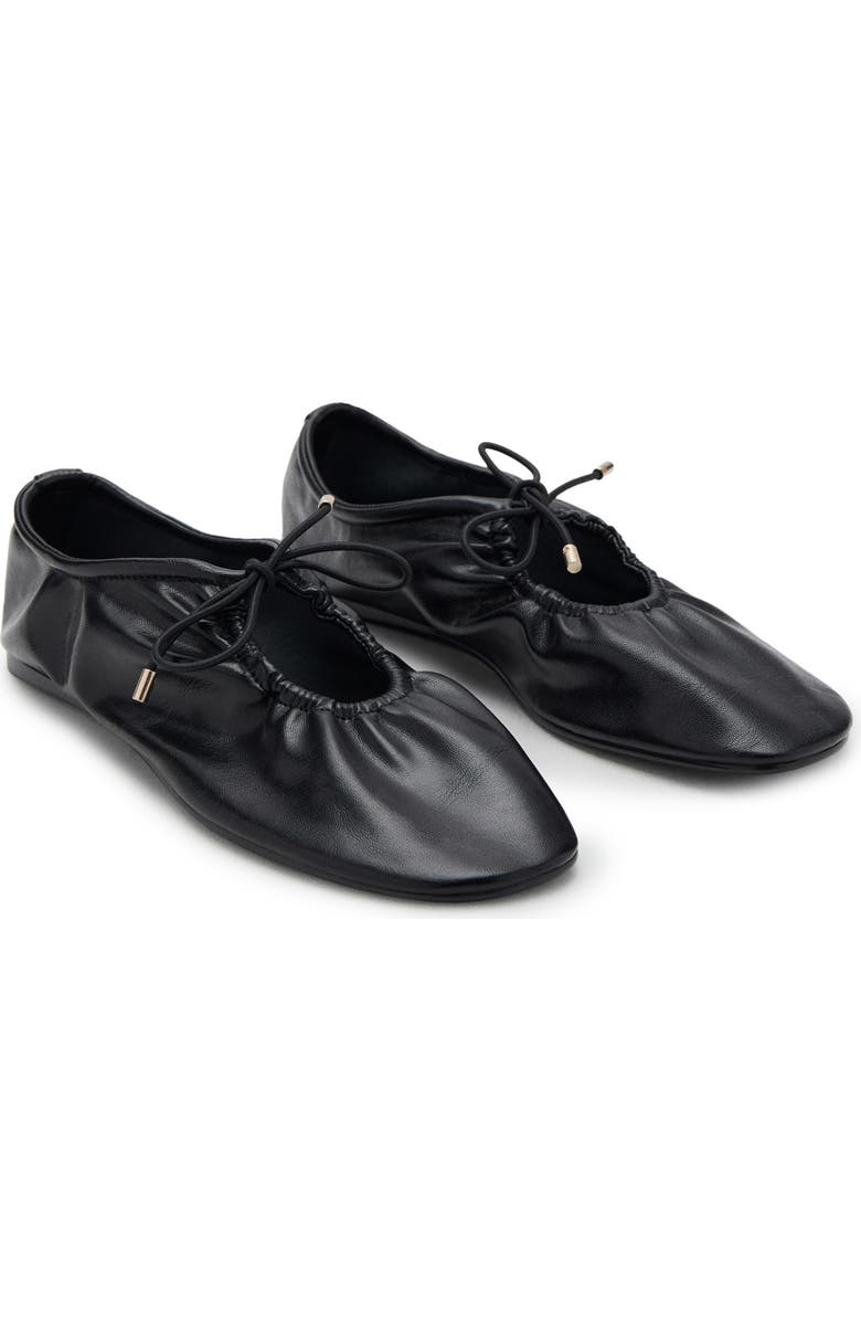 MANGO Ruched Ballet Flat, Main, color, Black