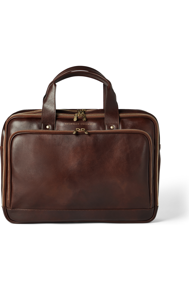 Brunello Cucinelli Calfskin briefcase with zipper, Main, color, Burgundy