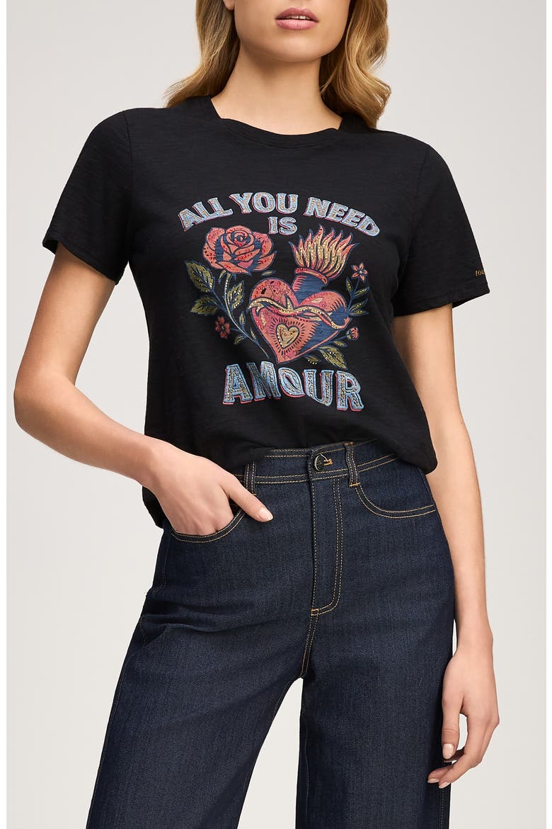 All You Need Is Amour Shrunken Cotton Band Graphic T-Shirt, Main, color, BLACK MULTI