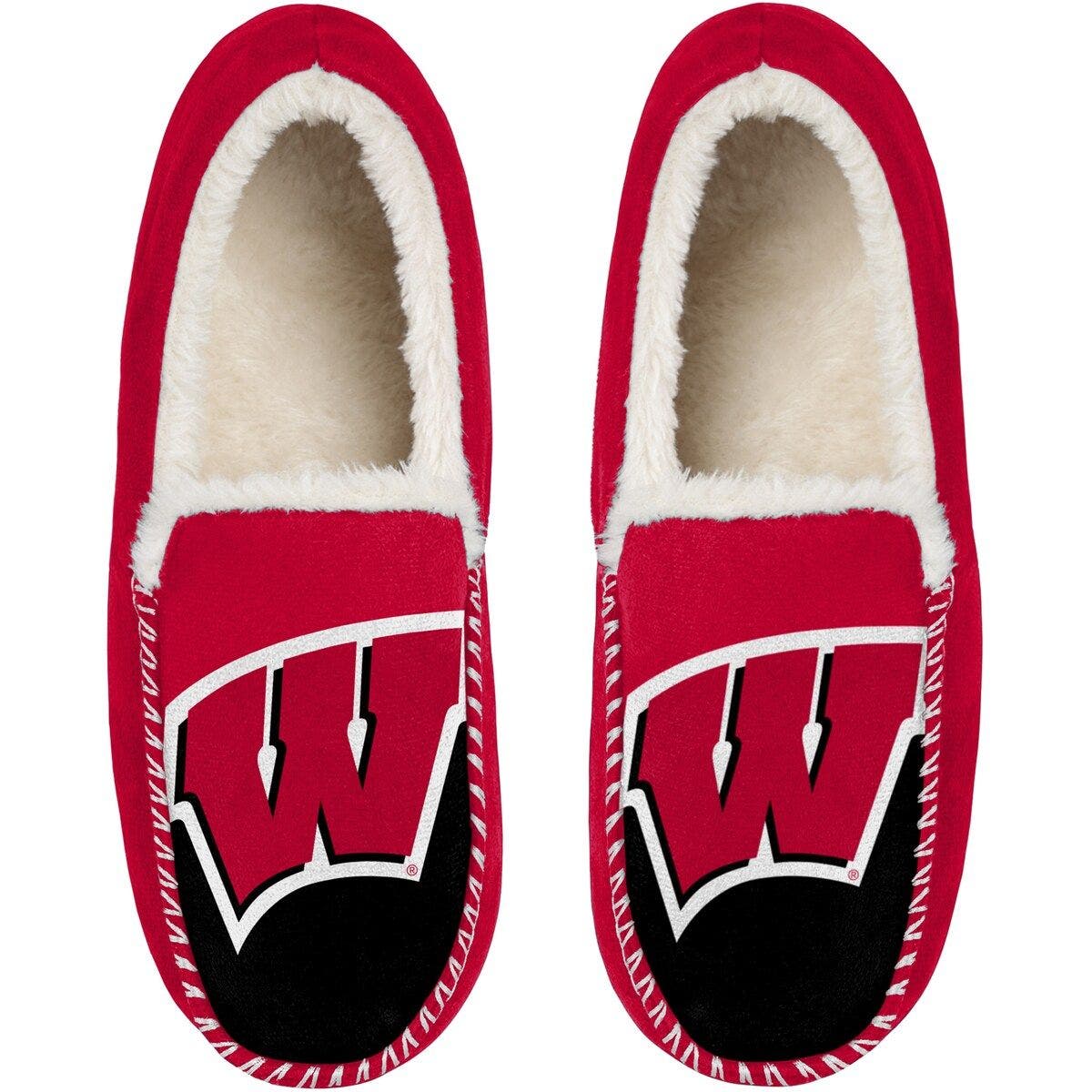 FOCO Men's FOCO Wisconsin Badgers Colorblock Moccasin Slippers, Alternate, color, 