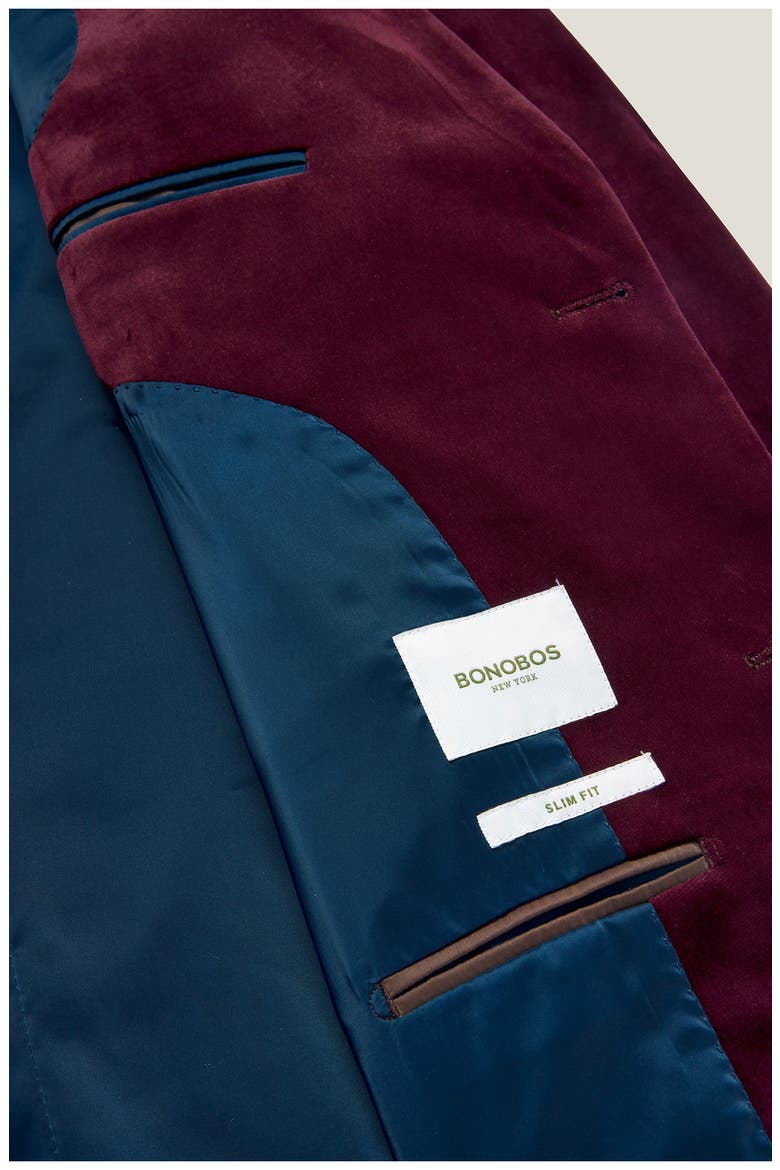 Jetsetter Slim Fit Velvet Blazer, Alternate, color, BURGUNDY