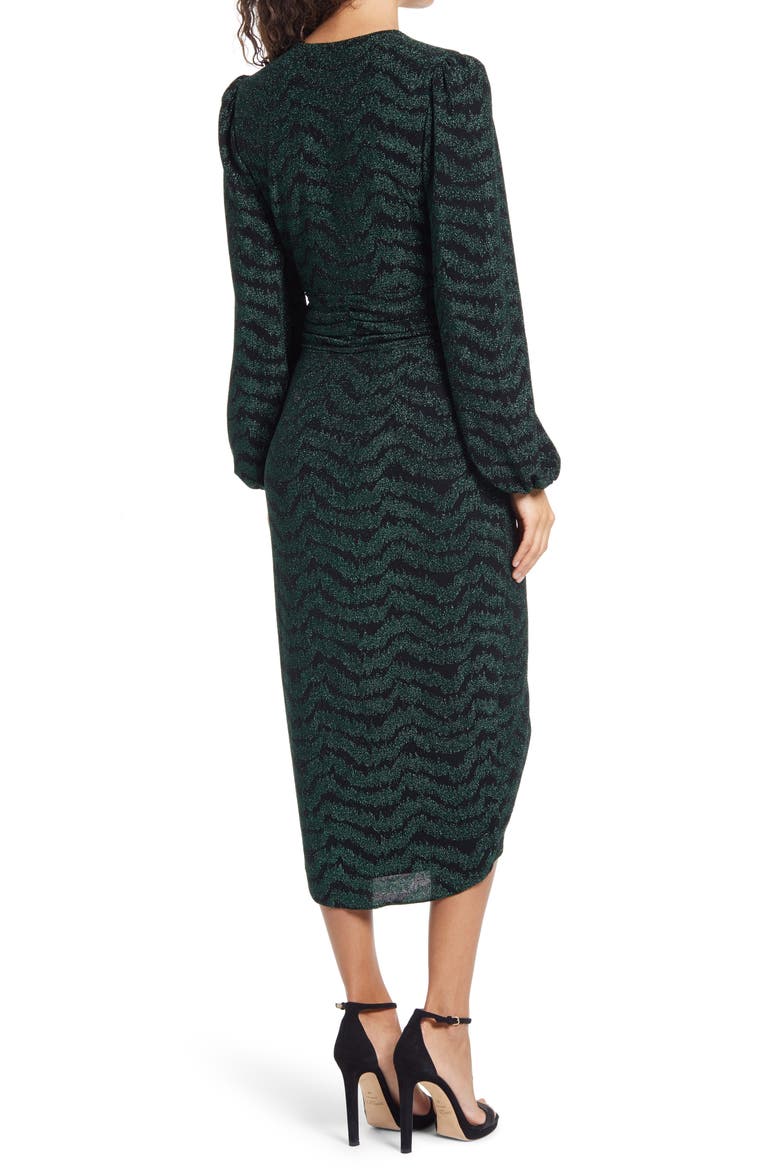 Camila Plunge Neck Long Sleeve Midi Dress, Alternate, color, EMERALD