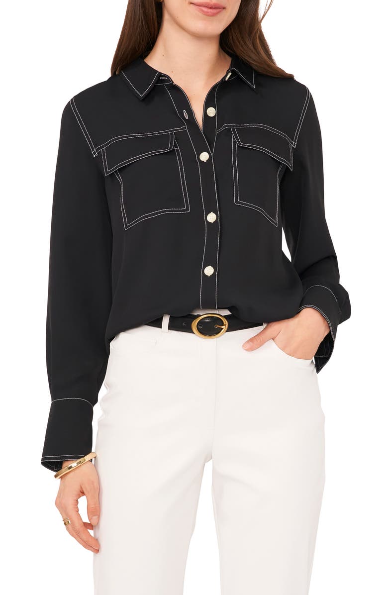 Vince Camuto Topstitch Utility Button-Up Shirt, Main, color,