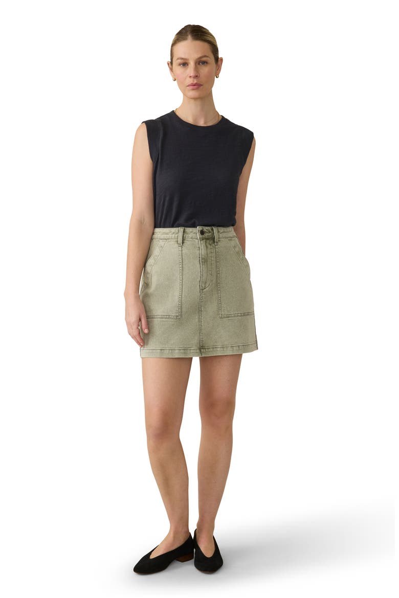 Sunwashed Utility Denim Skirt, Alternate, color, OLIVE HAZE WASH