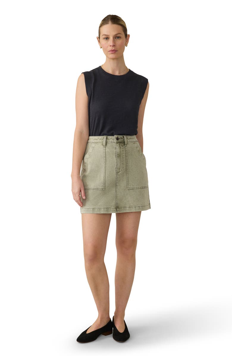 Faherty Sunwashed Utility Denim Skirt, Alternate, color, Olive Haze Wash