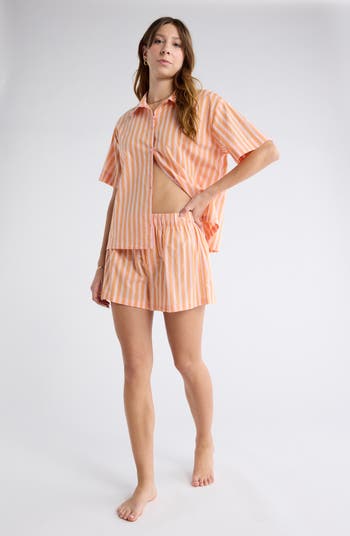 Stripe Cotton Blend Top & Shorts Pajamas