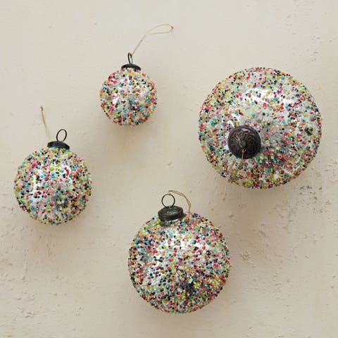 Bohemian Glass Ball Ornament with Beaded Detail