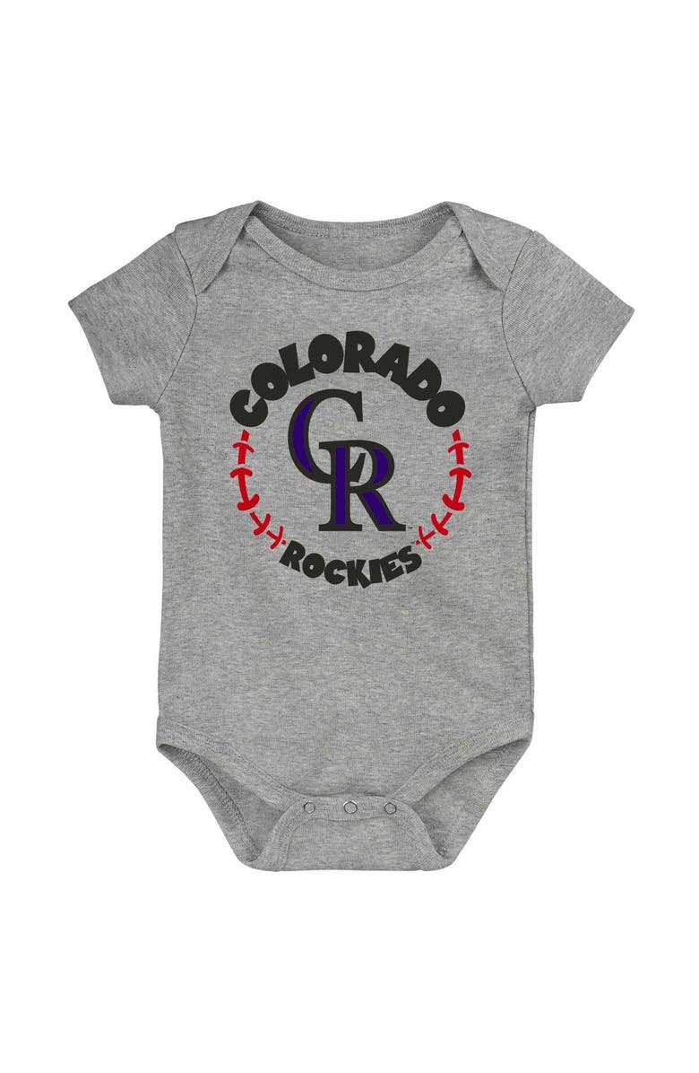 Outerstuff Infant Purple/White/Heather Gray Colorado Rockies Biggest Little Fan 3-Pack Bodysuit Set, Alternate, color, Purple