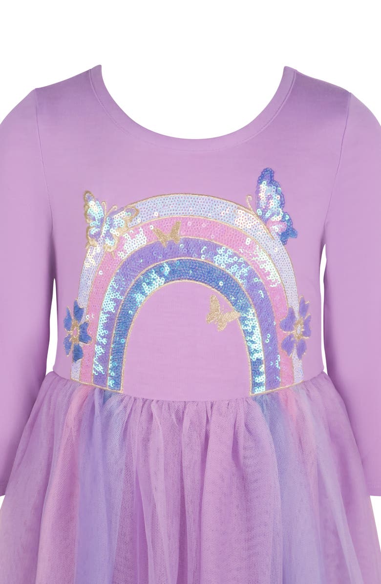 Zunie Kids' Three Quarter Sleeve Rainbow Tutu Dress, Alternate, color, Lavender