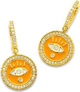 Buddha Mama Enameled Evil Eye Huggie Earrings with Diamonds