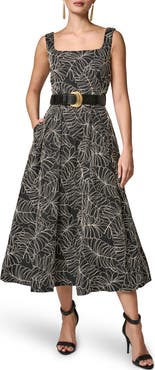 Donna Karan New York Leaf Embroidery Sleeveless A-Line Dress
