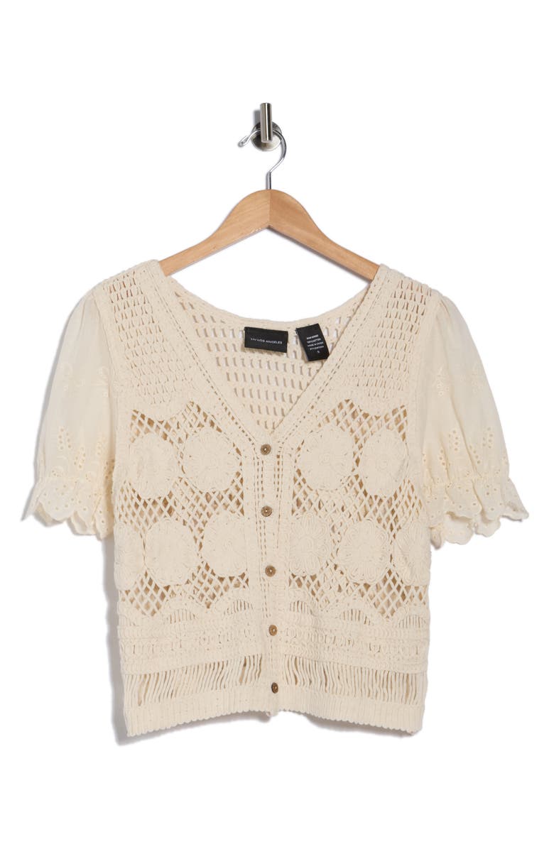 Forgotten Grace Cotton Eyelet Puff Sleeve Crochet Top, Main, color,