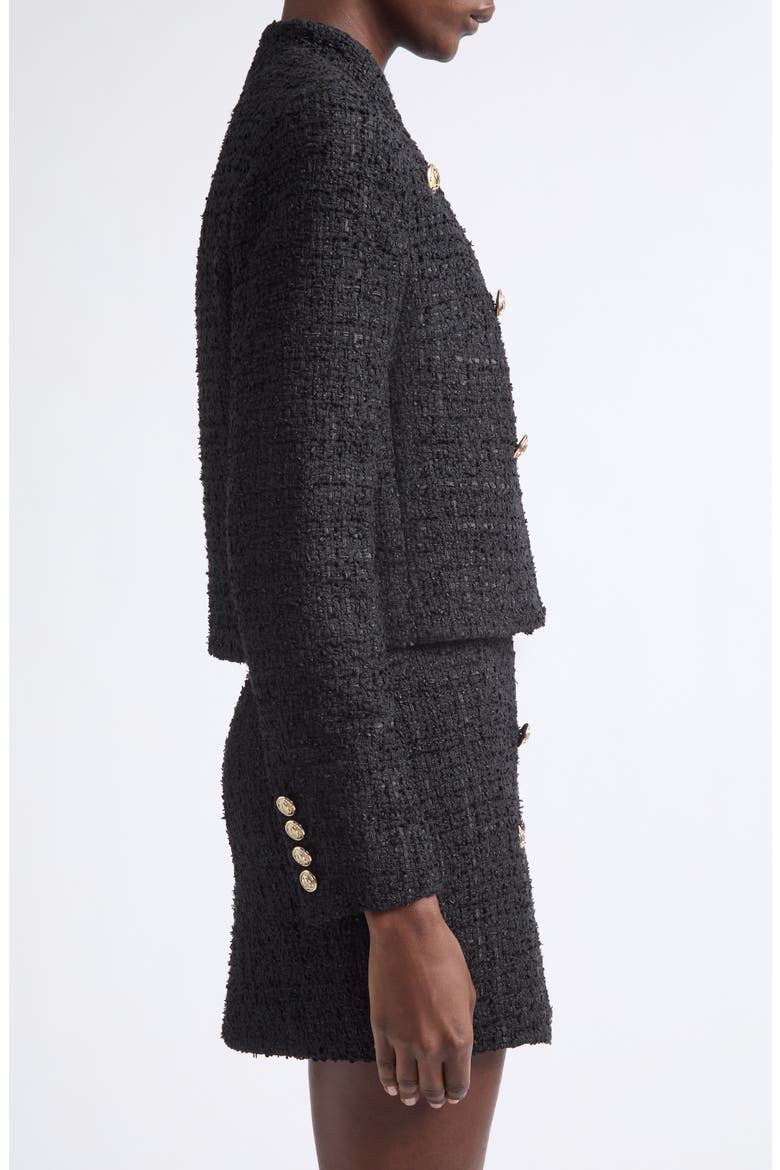 Crop Double Breasted Cotton Blend Tweed Jacket, Alternate, color, 0PA BLACK