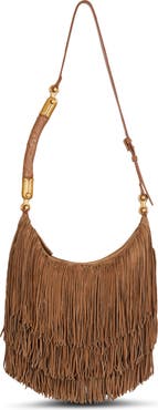 Balmain Ebene Hobo Fringes-Suede Leather