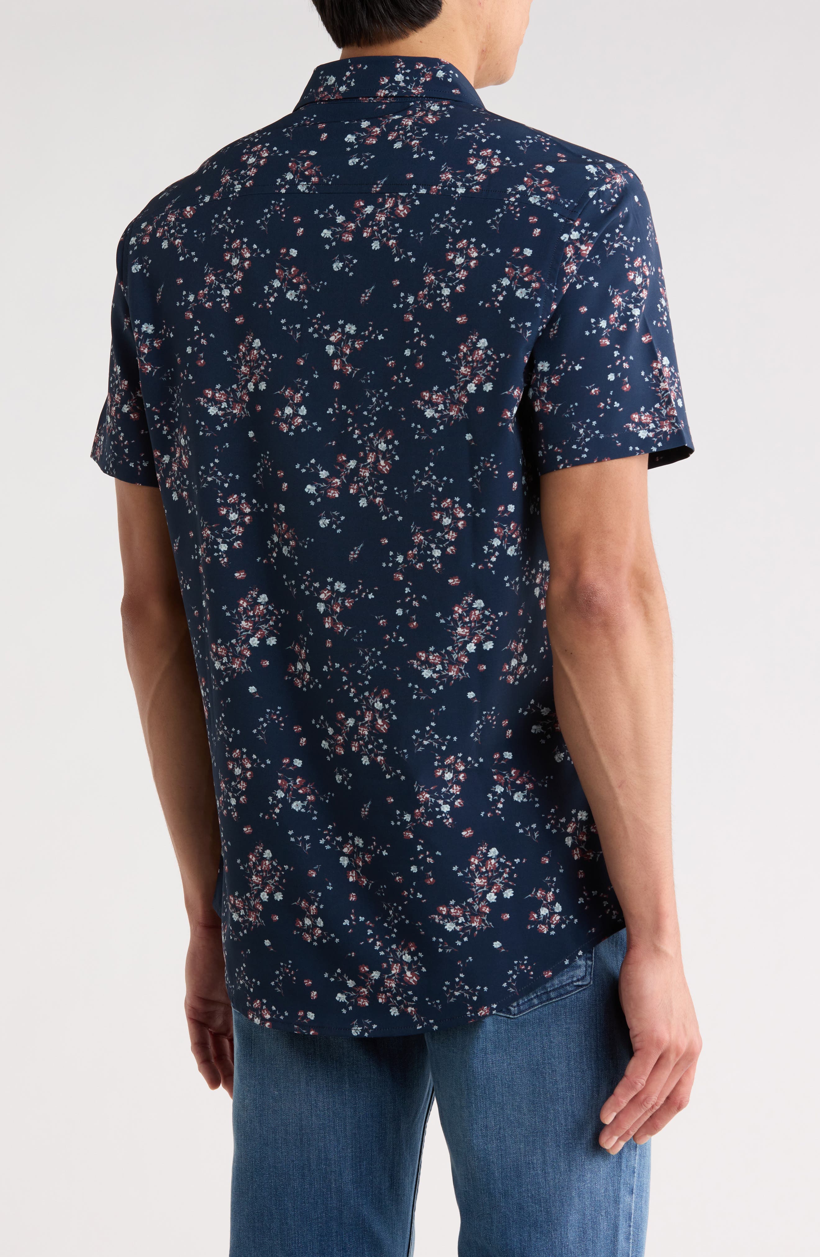 Floral Print Short Sleeve Performance Linen Button-Up Shirt - image 2