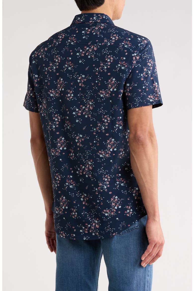 Floral Print Short Sleeve Performance Button-Up Shirt, Alternate, color, NAVY HARDY FLORAL