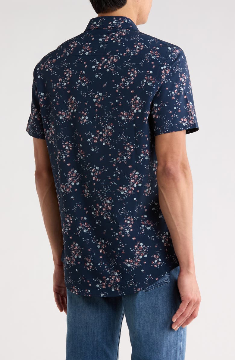 14th & Union Floral Print Short Sleeve Performance Linen Button-Up Shirt, Alternate, color, 