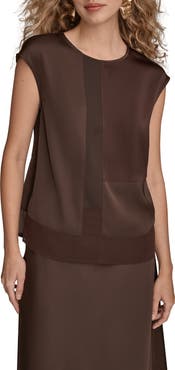 Donna Karan New York Mixed Media Cap Sleeve Top