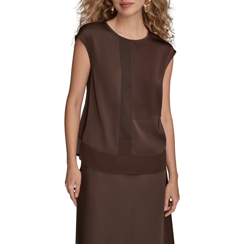 Donna Karan New York Mixed Media Cap Sleeve Top In Brown