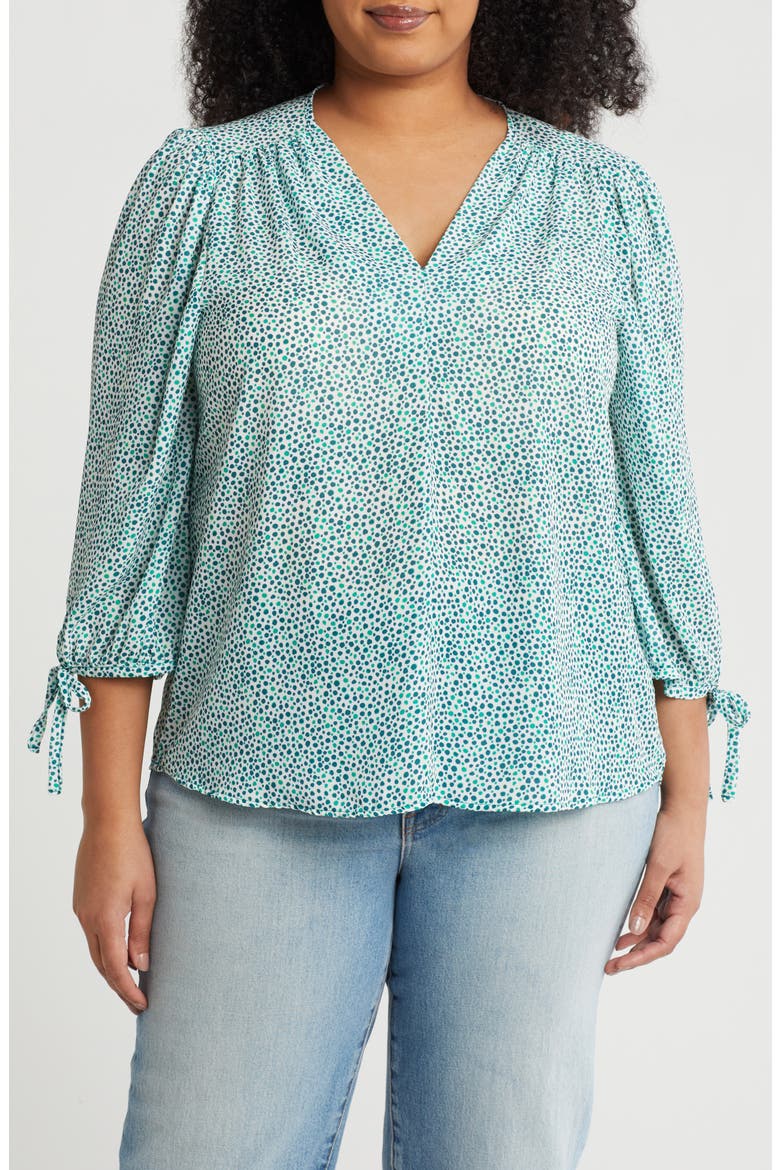 Dot V-Neck Long Sleeve Top, Main, color, GREEN