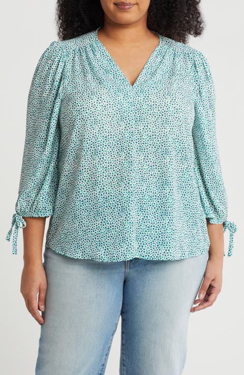 Dot V-Neck Long Sleeve Top (Plus)
