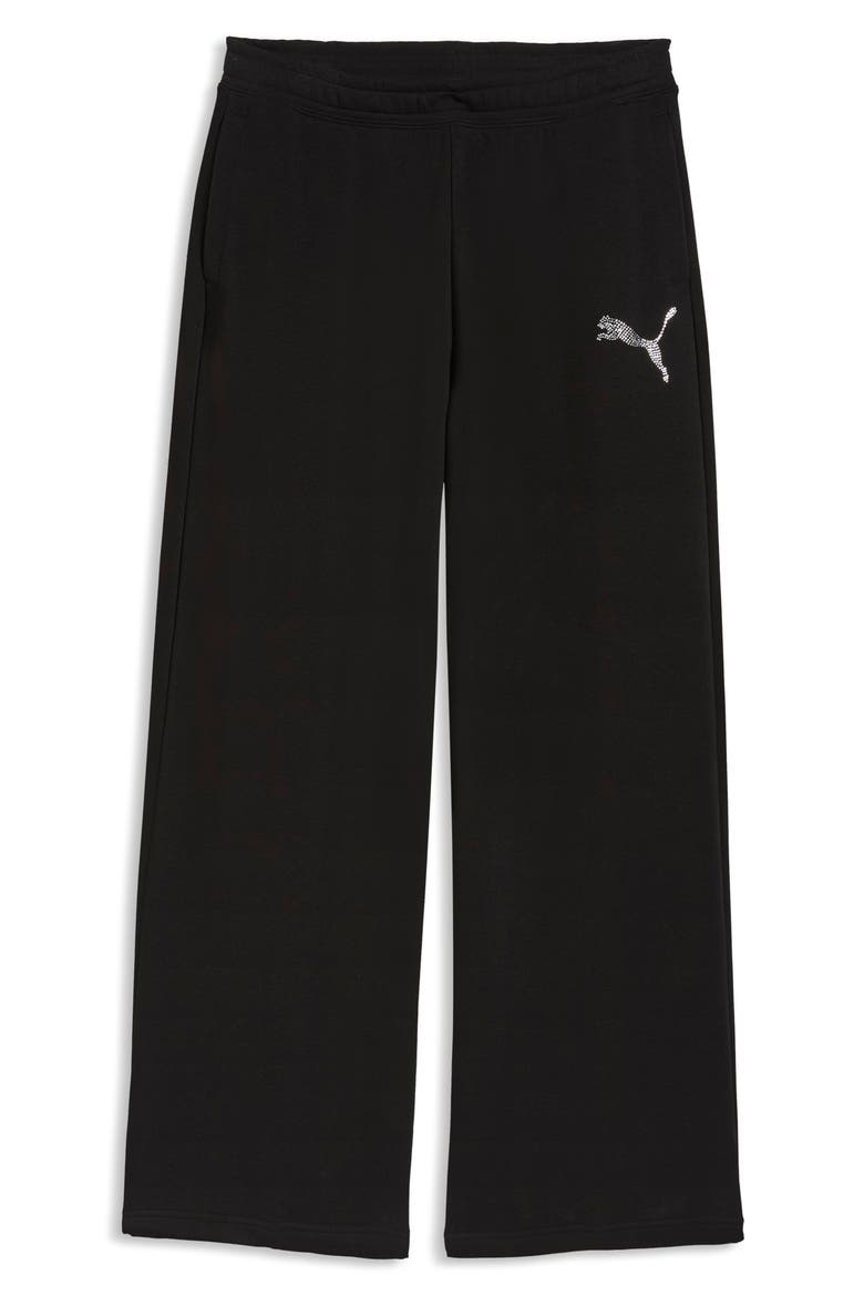 Rhinestone Logo Detail Cotton Blend Fleece Pants, Alternate, color, PUMA BLACK