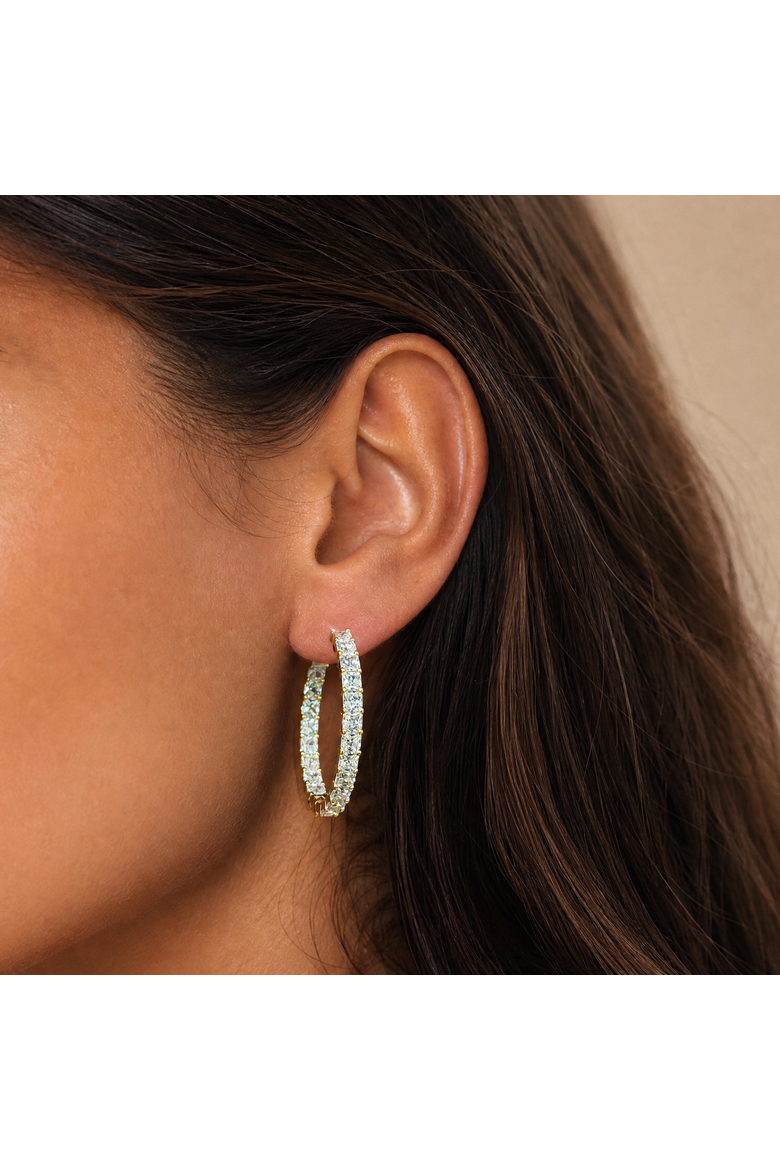 CZ Cushion Cut In & Out Hoop Earring, Alternate, color, Gold