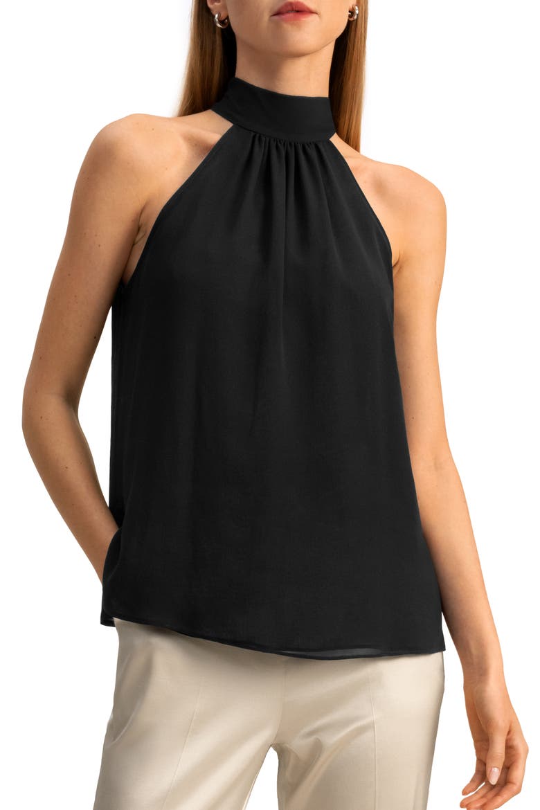 Women's Silk Georgette Halter Neck Top, Main, color, Black