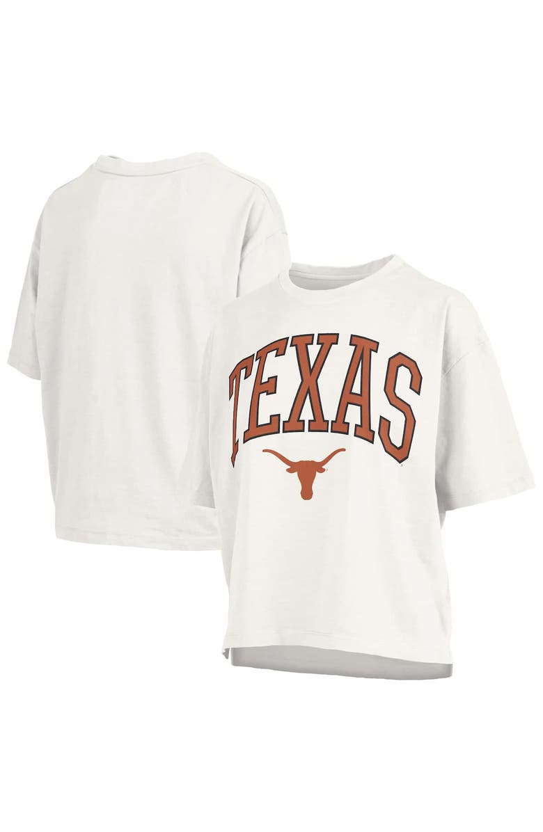 PRESSBOX Women's Pressbox White Texas Longhorns Nelson Arch Over Logo Waist Length Oversized Slub T-Shirt, Main, color, White