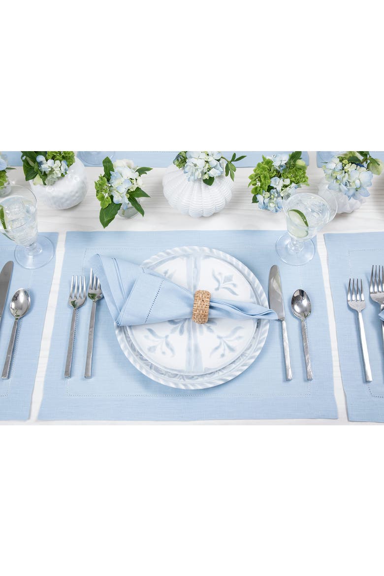 Linen Dinner Napkins Set of 4, 20 x 20" - Classic Hemstitch, Alternate, color, Sky Blue