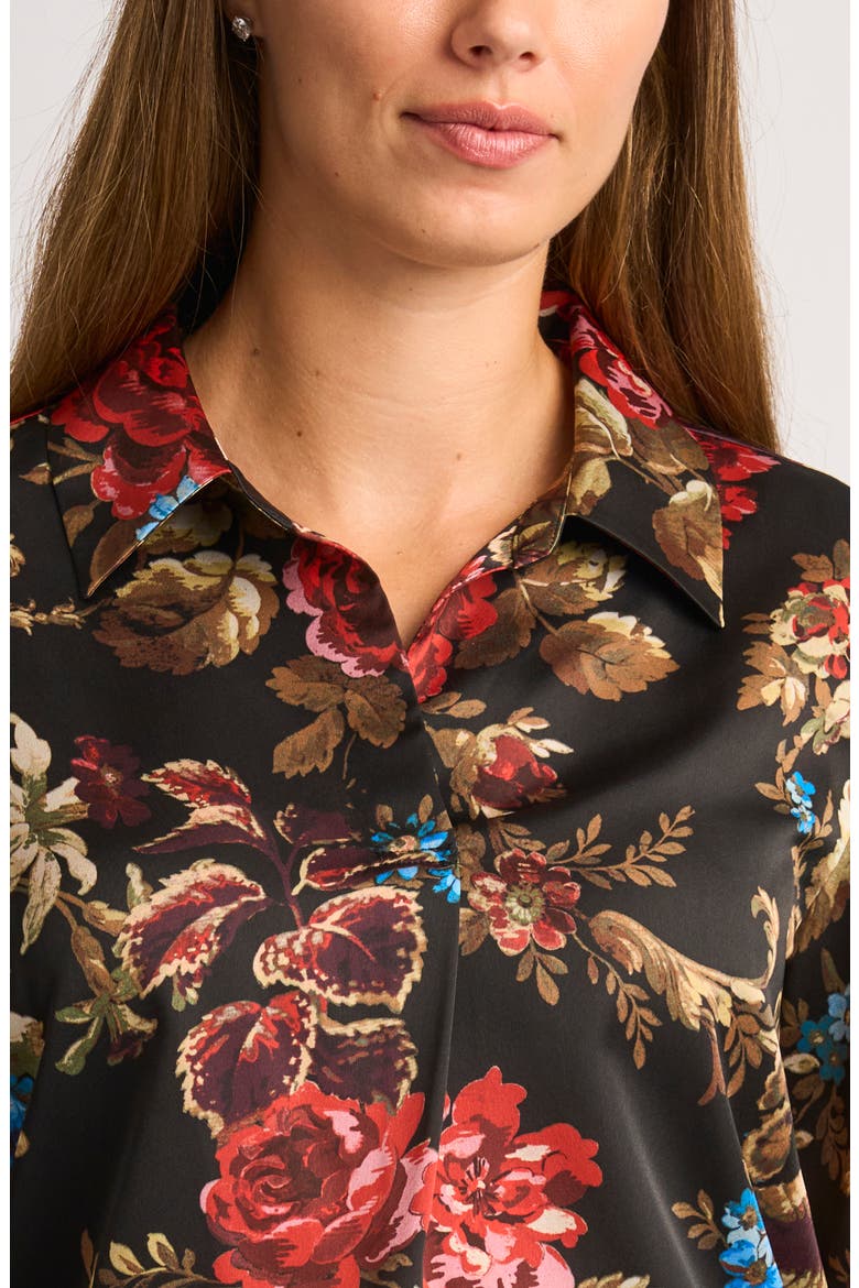Floral Split Neck Top, Alternate, color, RICH BLACK 060