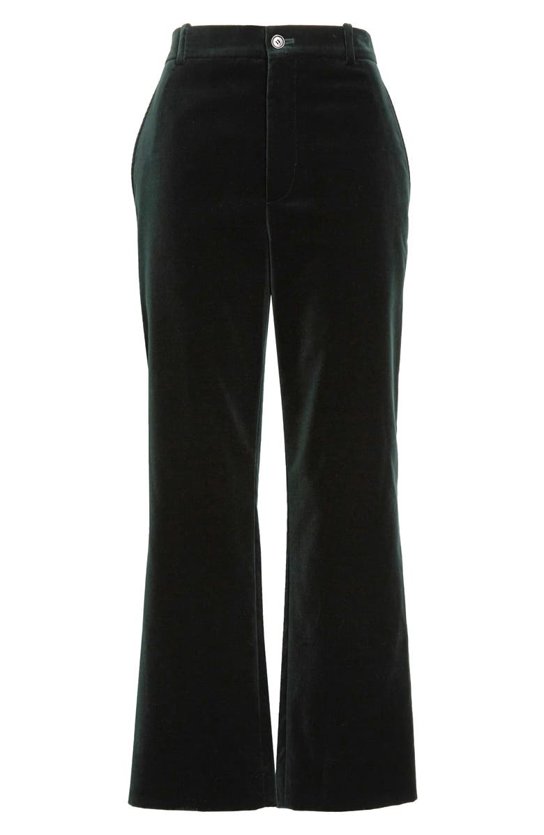 Saint Laurent High Waist Cotton Velour Pants, Main, color, Emeraude