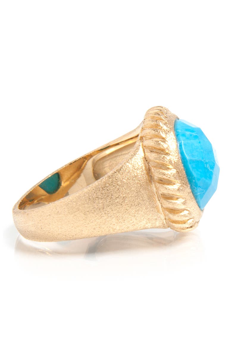 18K Yellow Gold Plated Twisted Bezel Oval Faceted Magnesite Satin Ring, Alternate, color, 18K GOLD CLAD