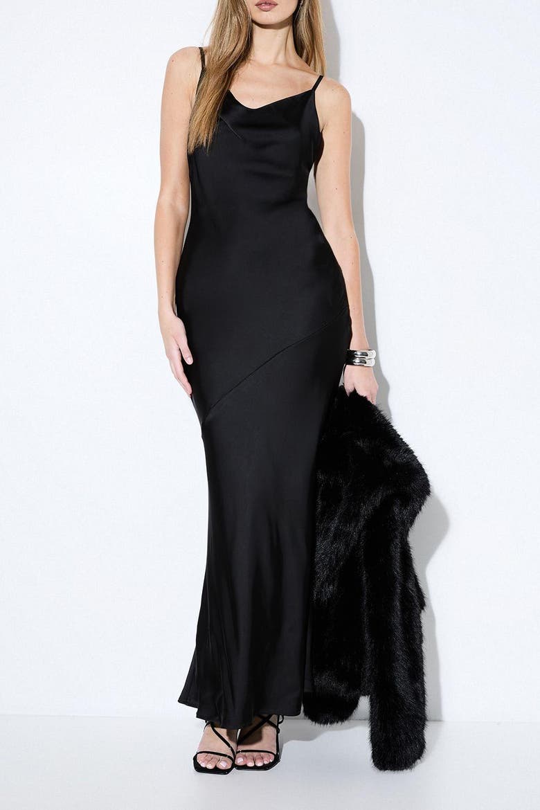 Premium Satin Bow Bridesmaid Dress, Alternate, color, Black