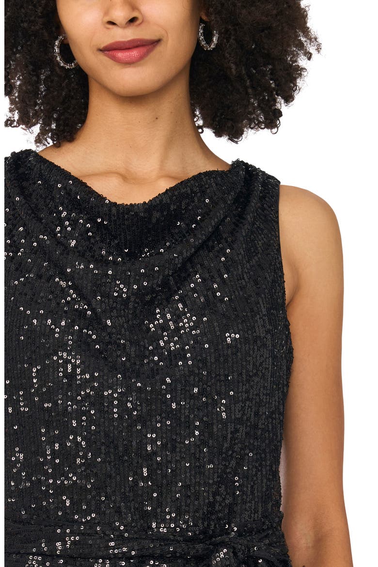 Sequin Cowl Neck Wide Leg Jumpsuit, Alternate, color, RICH BLACK