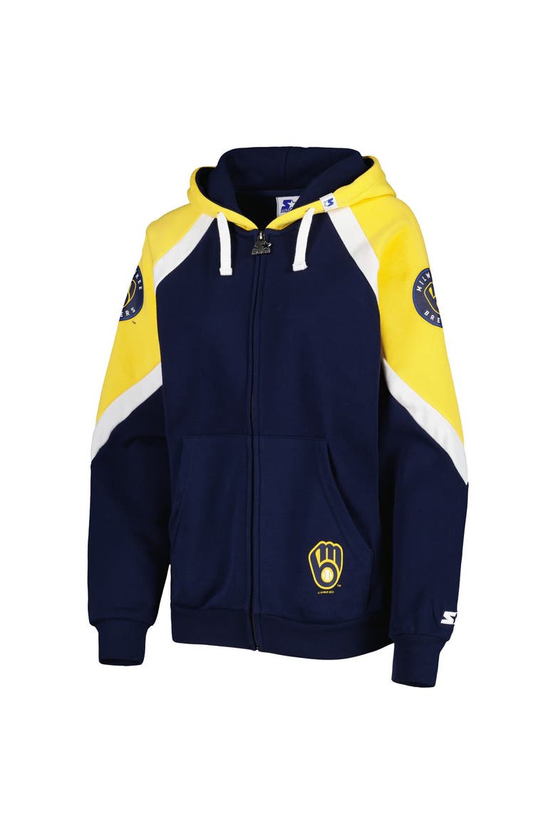 Women's Starter Navy/Gold Milwaukee Brewers Hail Mary Full-Zip Hoodie, Alternate, color, Navy