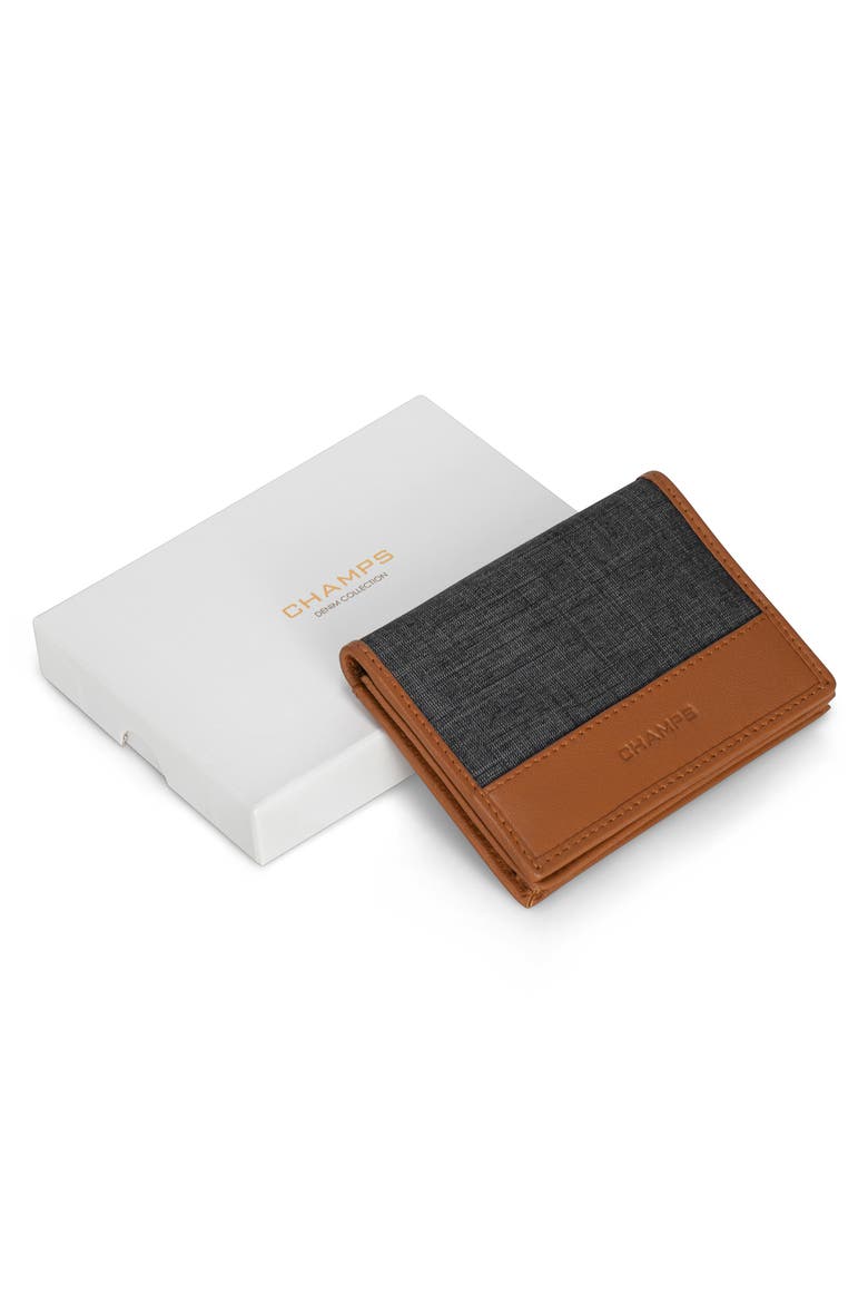Logo Denim Card Holder, Alternate, color, TAN/ BLACK