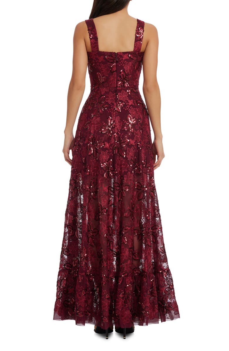 Dress the Population Anabel Floral Sequin Fit & Flare Gown, Alternate, color, Port